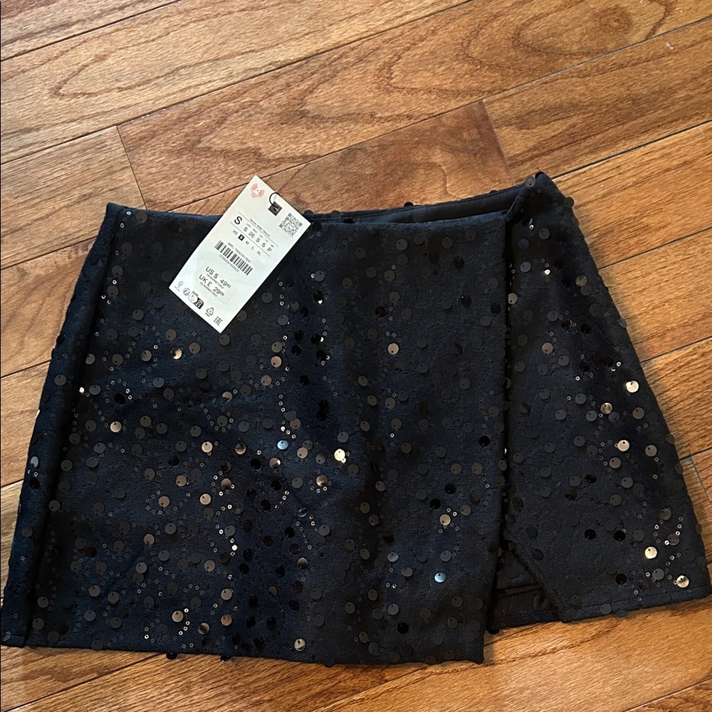 Zara Midnight Black Sequin Mini Skirt